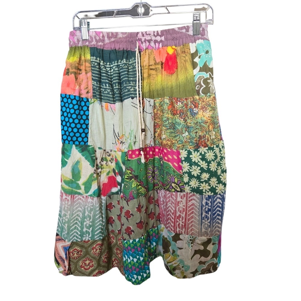 Jack Pot New York Cotton Patchwork Bohemian Midi Skirt Multicolor Lined Boho - Picture 5 of 7